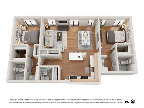 Floor plan for 2 beds, 2.5 baths, 1460 sqft
